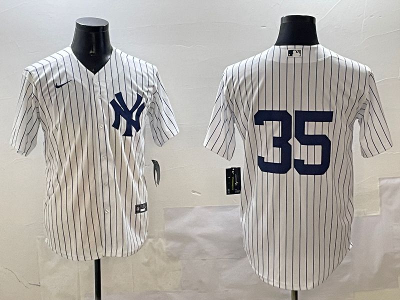 Men New York Yankees #35 No Name White Stripe Game 2025 Nike MLB Jersey style 1
